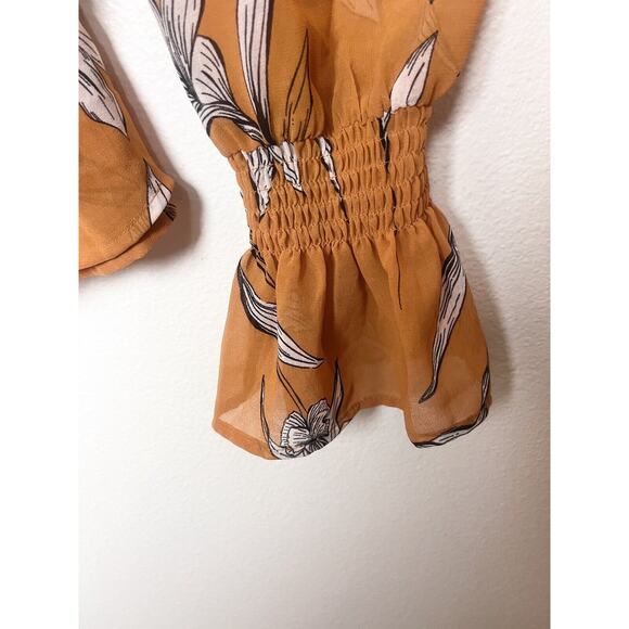 A New Day Women's Sz XL Rust Orange Floral Long Sleeve Sheer Bell Sleeve Top NWT - Picture 5 of 9